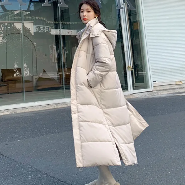 Women's Down Cotton Jacket Mid length Korean Style Slim Hooded Khaki - Shop at LoveMi