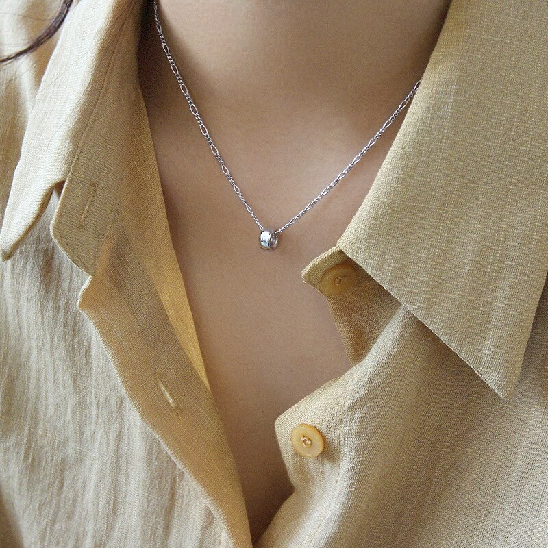 Simple Geometric Bead Clavicle Silver Chain Ornament