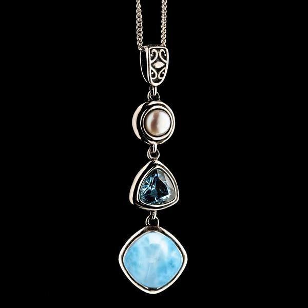 925 Sterling Silver Long Pendant Natural Sea Stone Necklace