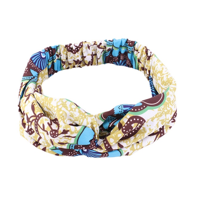 African Pattern Print Headband For Women Twist Style Lake Blue Yellow - Shop at LoveMi