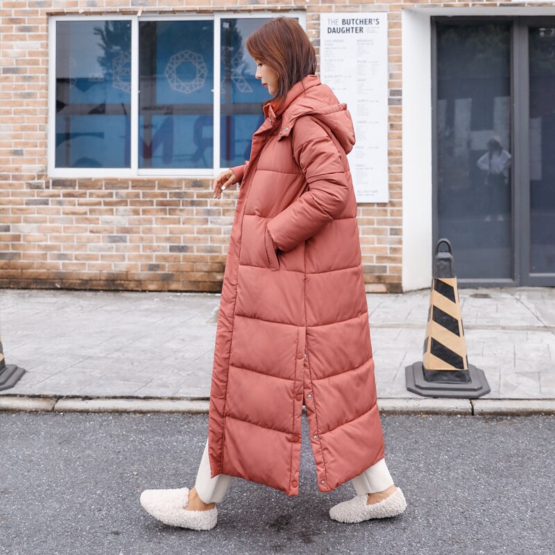 Women's Down Cotton Jacket Mid-length Korean Style Slim Hooded