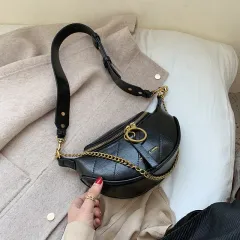 Women's Vintage Textured Leather Shoulder Bag - Black - View 1