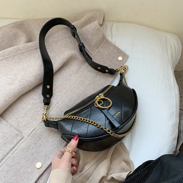 Women's Vintage Textured Leather Shoulder Bag - Black
