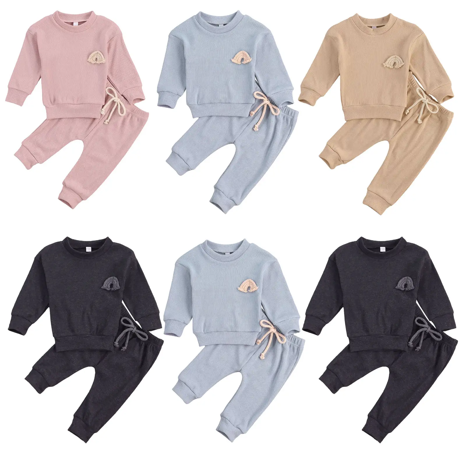Round Neck Rainbow Embroidery Long Sleeve Suit