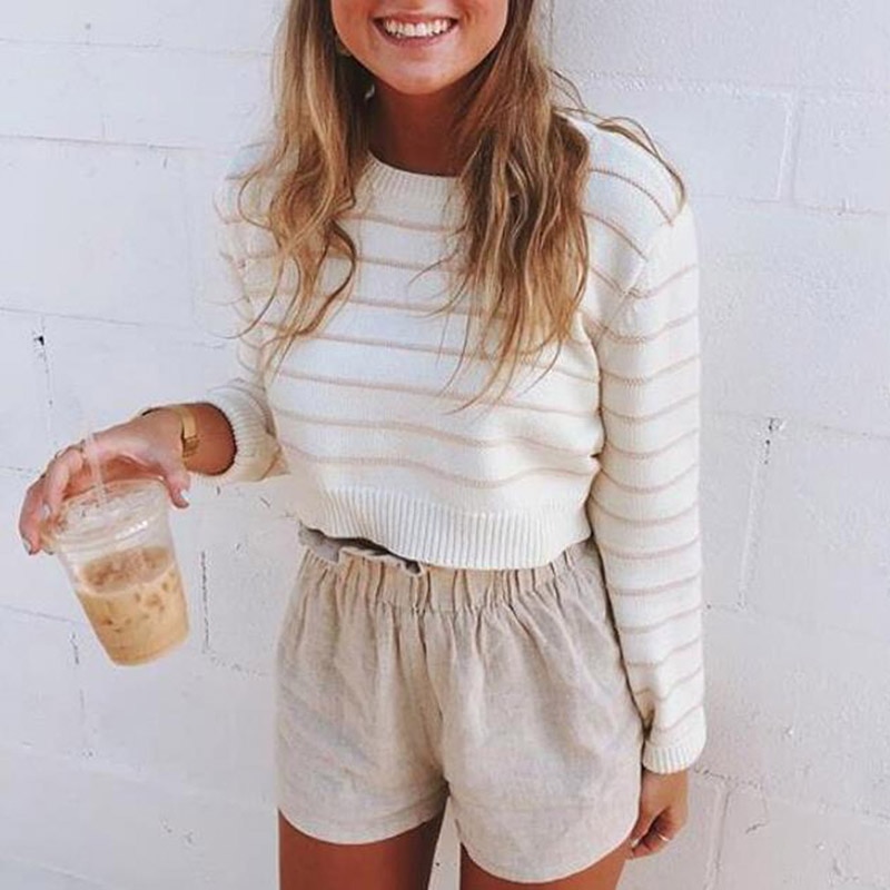 Women's Sweater Casual Short Striped Knitted Pullover