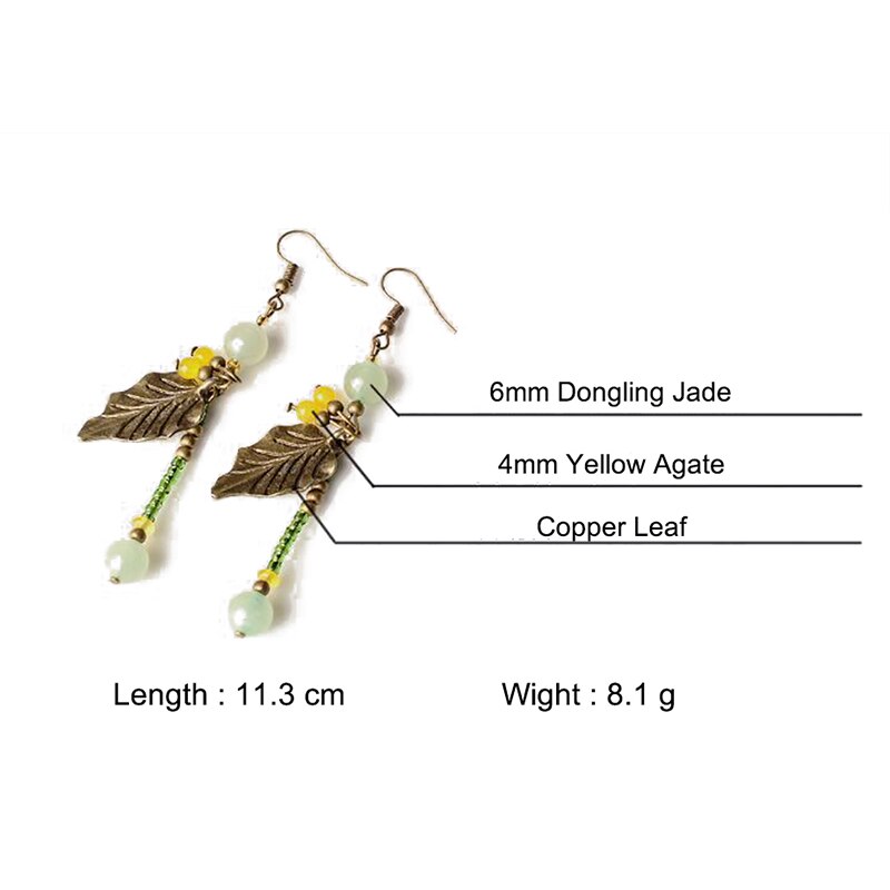 Ethnic Style Jewelry Ornaments Leaf Earrings Medium And Long Copper Accessories