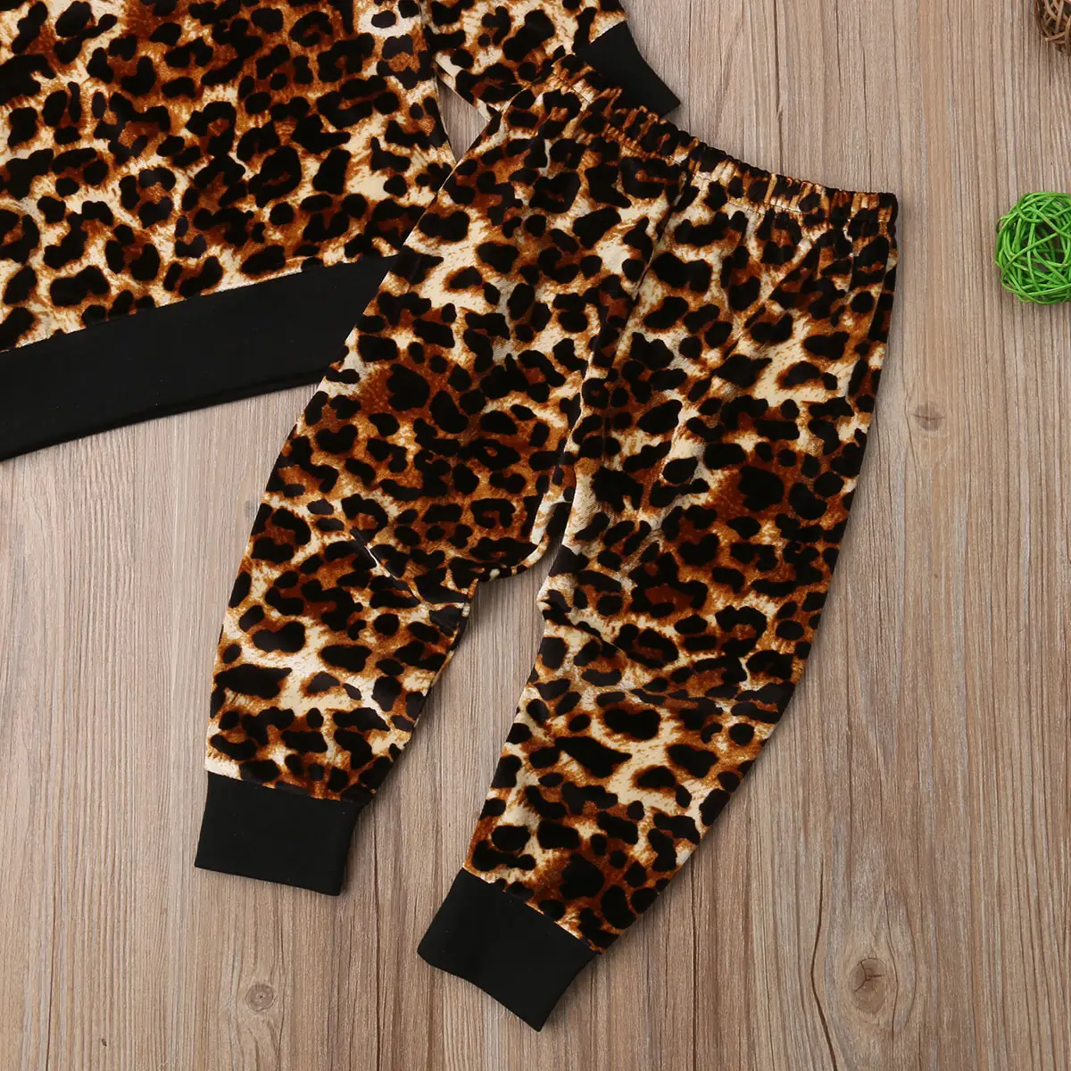 Coral Velvet Leopard Print Long-Sleeved T-Shirt And Trousers Two-Piece Suit