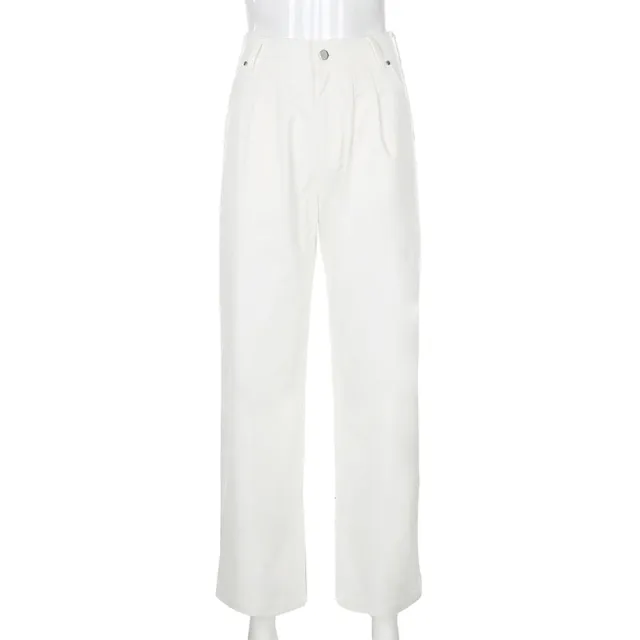 European And American High Waist Wide Leg Jeans Casual Pants White - Shop at LoveMi