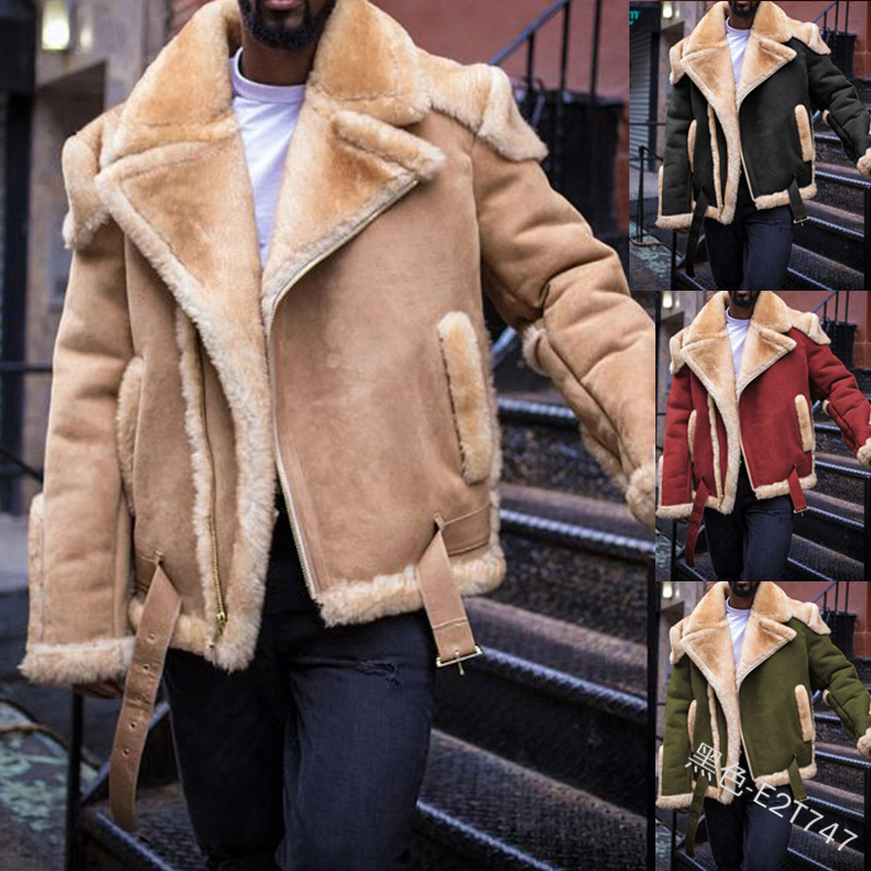 Suit Lapel Zipper Thickened Side Seam Pocket Fur One Piece Jacket