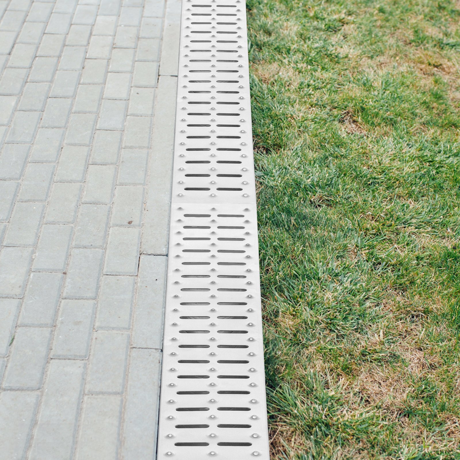 VEVOR Trench Drain System, Channel Drain With Metal Grate, 5.9x5.1-Inch HDPE Drainage Trench, Black Plastic Garage Floor Drain, 3x39 Trench Drain Grate, With 3 End Caps, For Garden, Driveway-3 Pack image 4