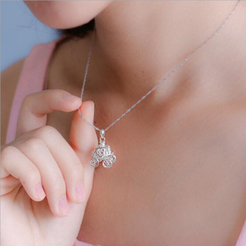 S925 Sterling Silver Fantasy Pumpkin Car Pendant Clavicle Chain Necklace Women