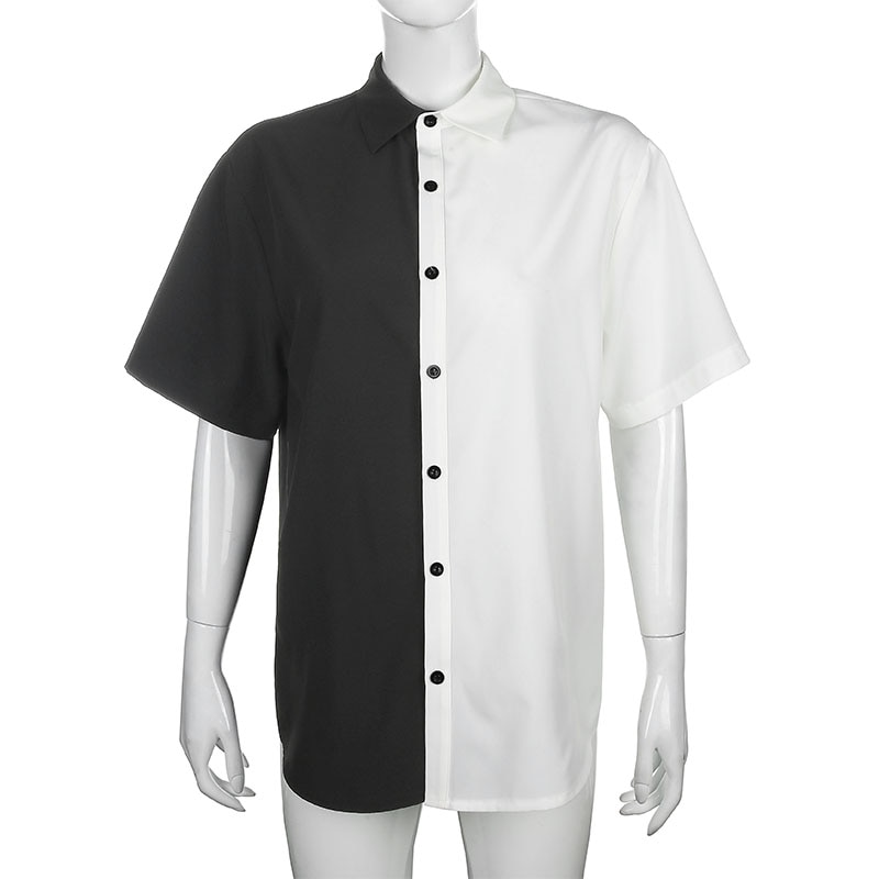 Fashion Top Color Contrast Loose Long Shirt Dress Women's Wear