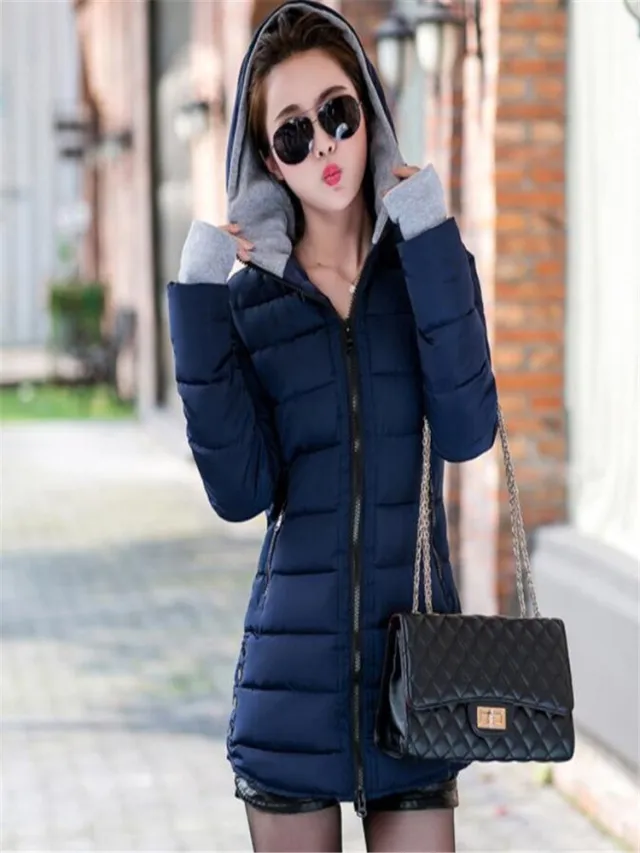 Down Padded Jacket Padded Hooded Gloves Padded Jacket Winter Coat Padded Jacket Navy Blue - Shop at LoveMi