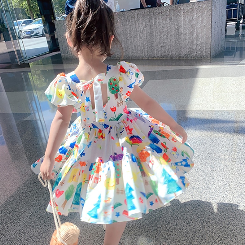 Puff Sleeve Baby Foreign Trade Graffiti Cartoon Dress