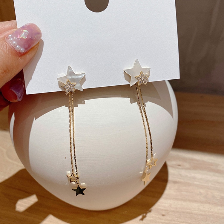 Silver Needle Star Tassel Earrings Long Earrings Fashion Personality Earrings