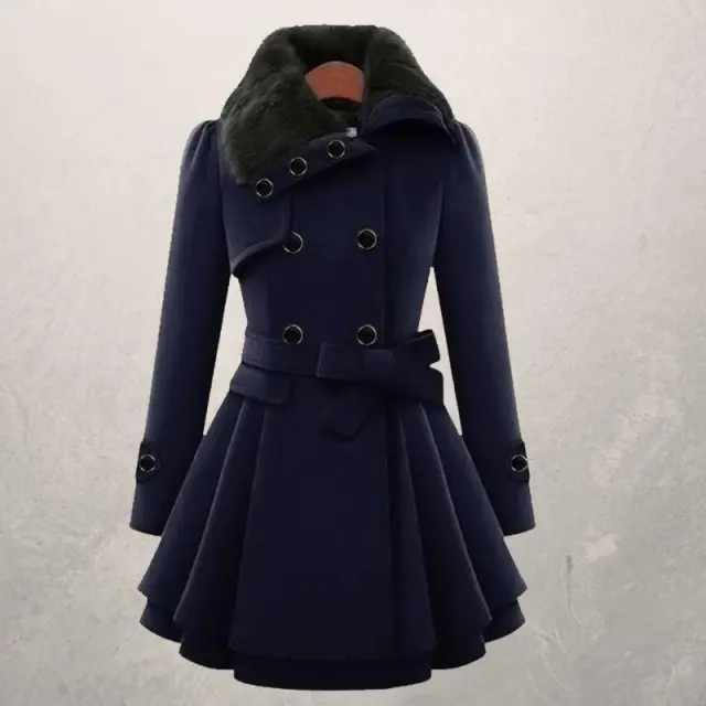 Women's Slim Mid length Double Breasted Woolen Coat Blue - Shop at LoveMi