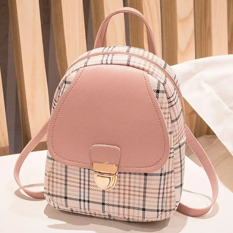 Ladies Check Lock Small Backpack One Shoulder Diagonal Handbag