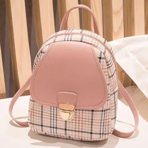 Ladies Check Lock Small Backpack One Shoulder Diagonal Handbag