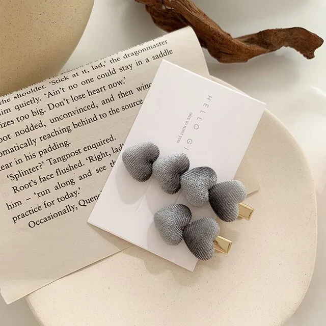 Korean Gold Velvet Love Hairpin All match Grey - Shop at LoveMi