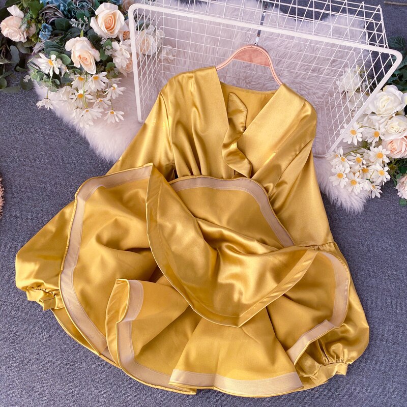 Niche Lantern-sleeved Western-style Ruffled Dress