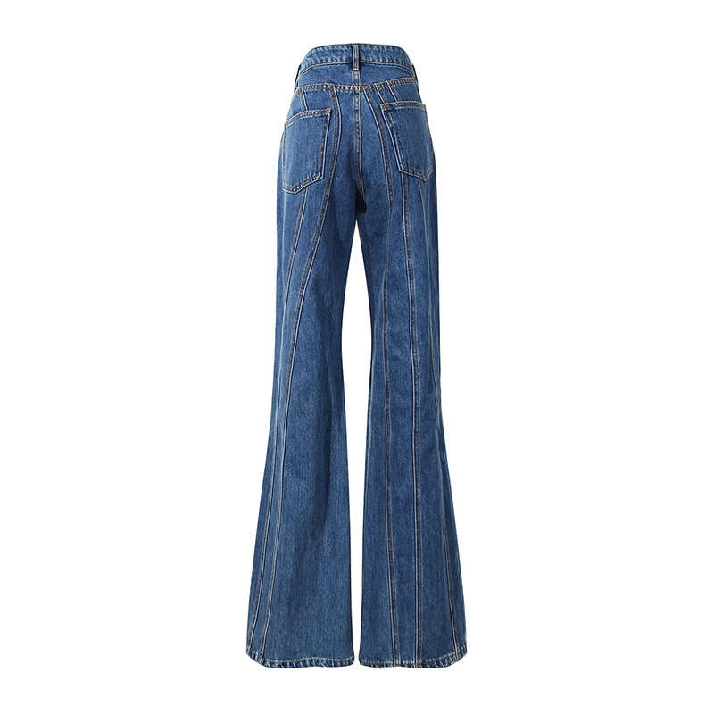 Jeans Women Spring New Stitching irregular Stripes Slim Bell Bottoms Blue - Shop at LoveMi