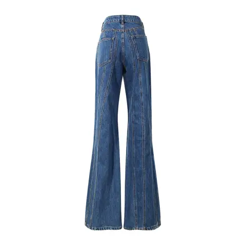 Jeans Women Spring New Stitching Irregular Stripes Slim Bell