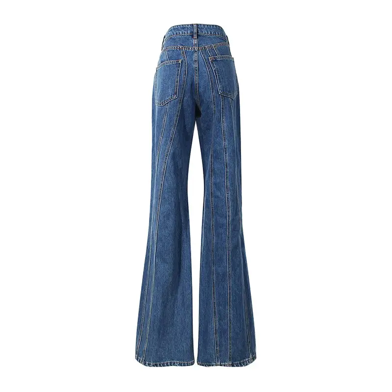 Jeans Women Spring New Stitching Irregular Stripes Slim Bell