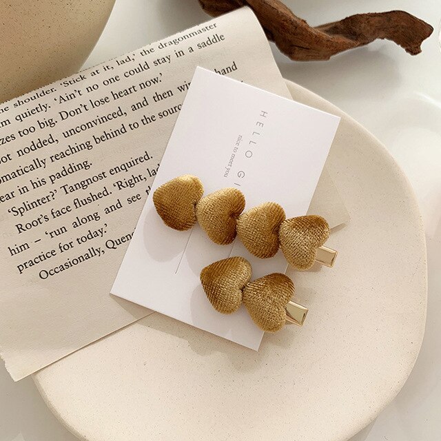 Korean Gold Velvet Love Hairpin All match Yellow - Shop at LoveMi