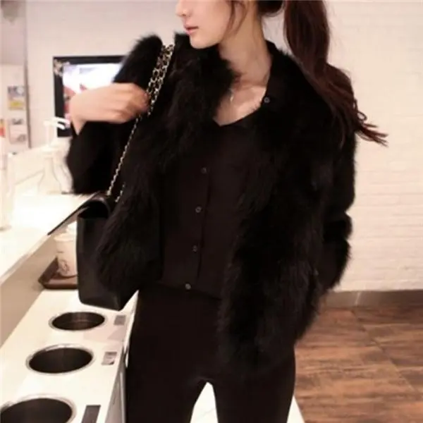Plus Size Women's Fur Women's Coat Short Imitated Fox Fur Winter Warm Fox Fur Black - Shop at LoveMi