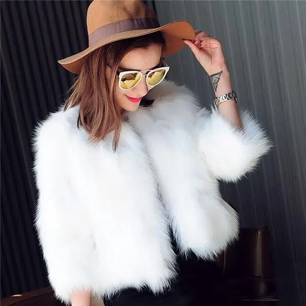 Plus Size Women's Fur Women's Coat Short Imitated Fox Fur Winter Warm Fox Fur - White