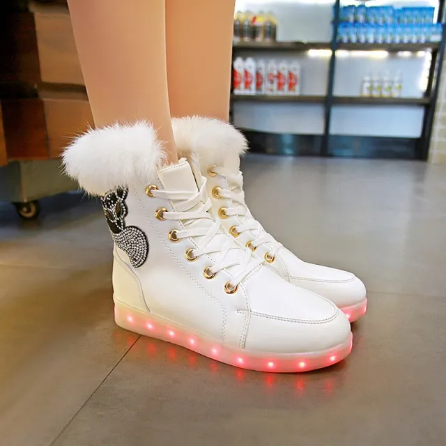 Snow Boots Plus Cotton Snow Cotton Luminous Shoes White - Shop at LoveMi