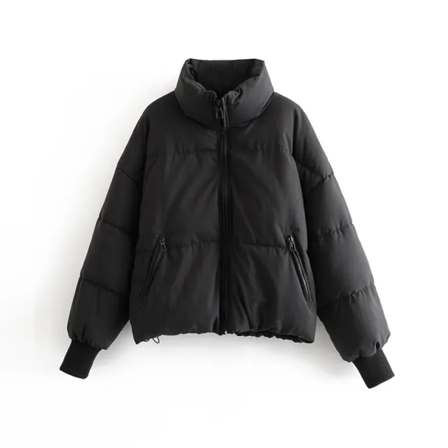 Solid Color Zipper Design Cotton Coat Bread Coat Women Black - Shop at LoveMi