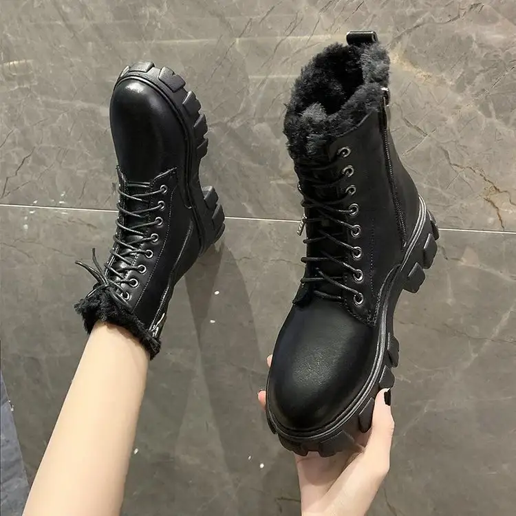 Round Head Square Heel Cotton High Heel Rubber Martin Boots