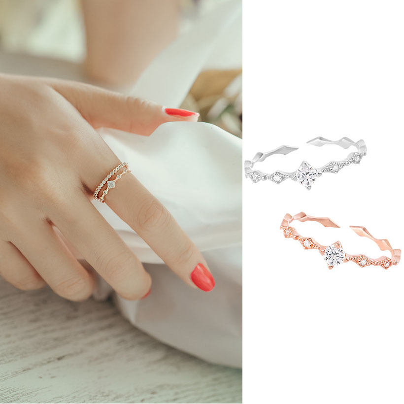 Sterling925 Silver  Ring Water Ripple Color Silver Zircon Silver Ring