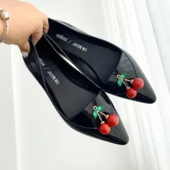 Fashion Pointed Cherry Jelly Women's Shoes Flat - Black - View 1
