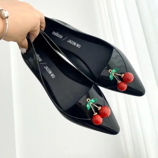 Fashion Pointed Cherry Jelly Women's Shoes Flat Black - Shop at LoveMi