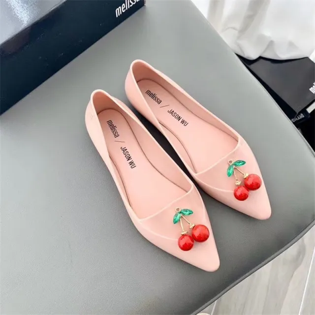 Fashion Pointed Cherry Jelly Women's Shoes Flat Pink - Shop at LoveMi