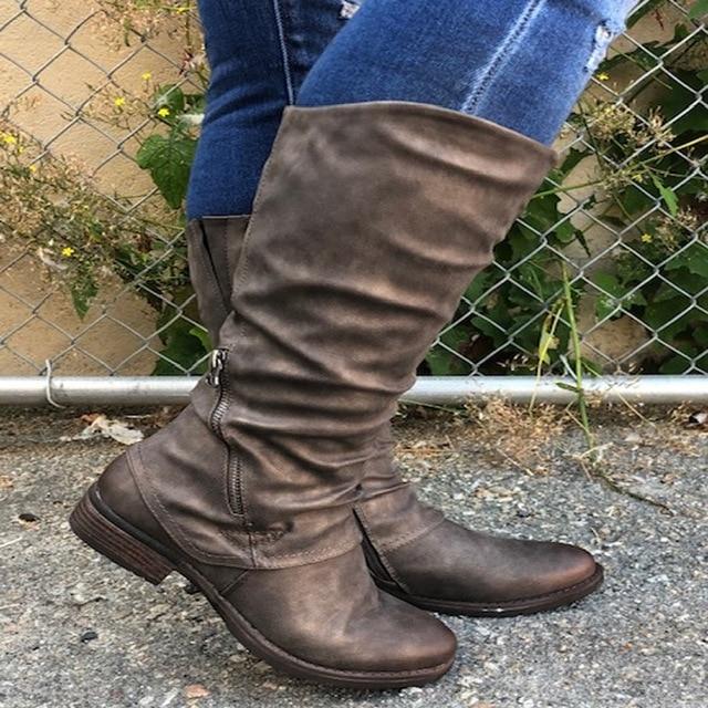 Round Toe Low Heel Square Heel Plus Size Women's Boots