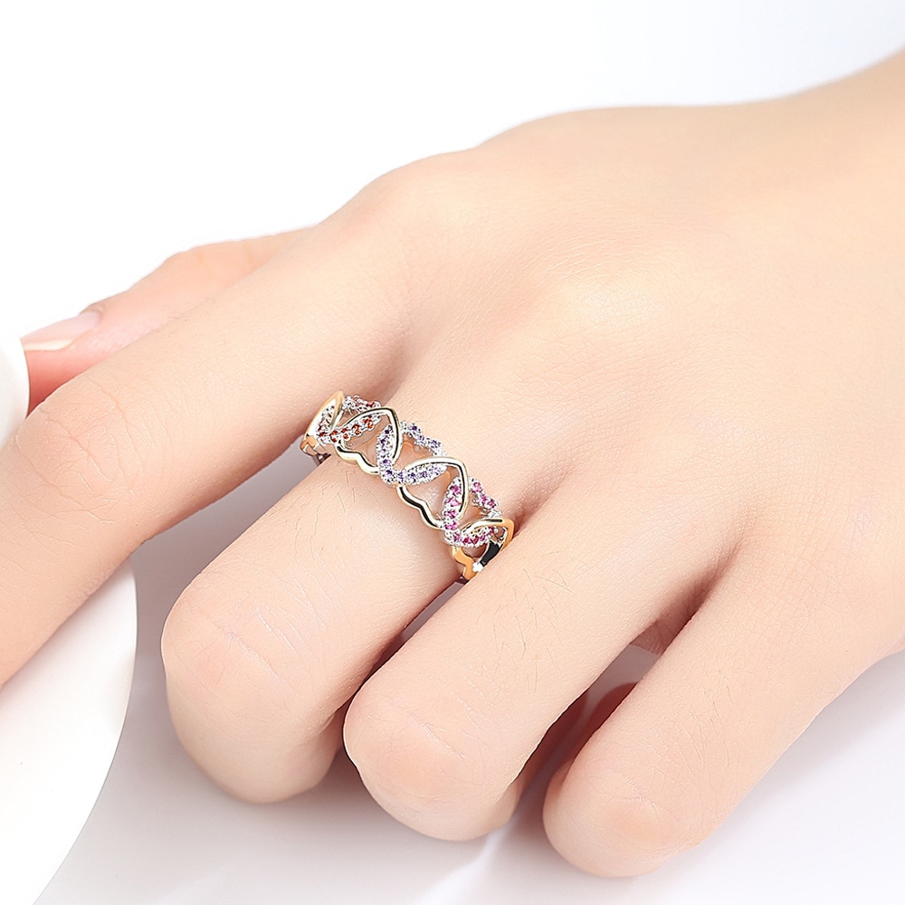 Popular Color Micro Inlay Heart-Shaped Ring For Lovers