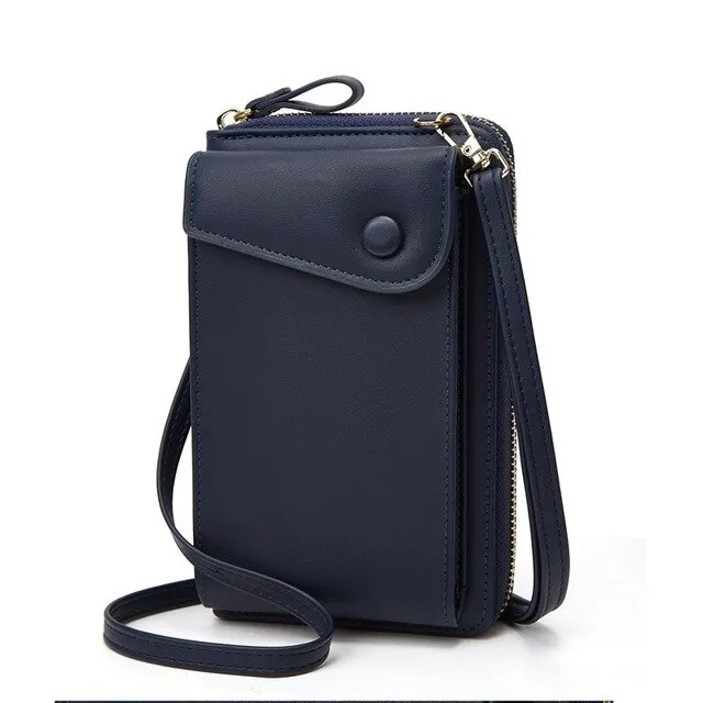 Zipper Phone Bag Female Multi Function Shoulder Messenger Bag Blue - Shop at LoveMi