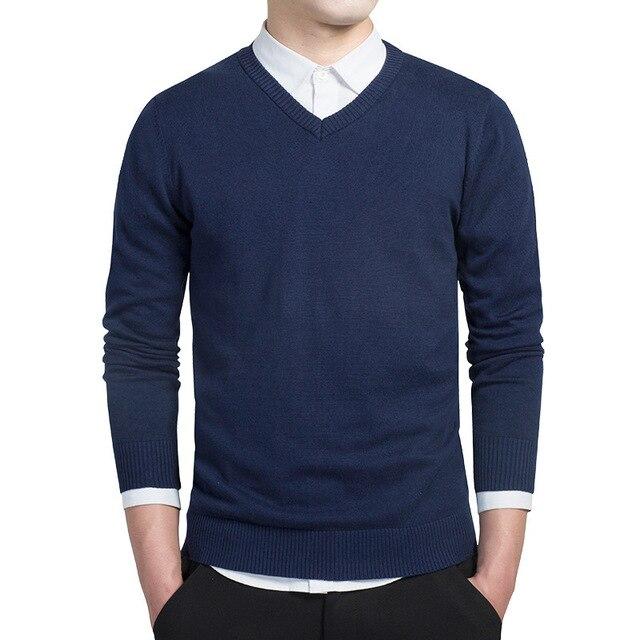V-neck Cotton Sweater Workwear Straight knit Sweater