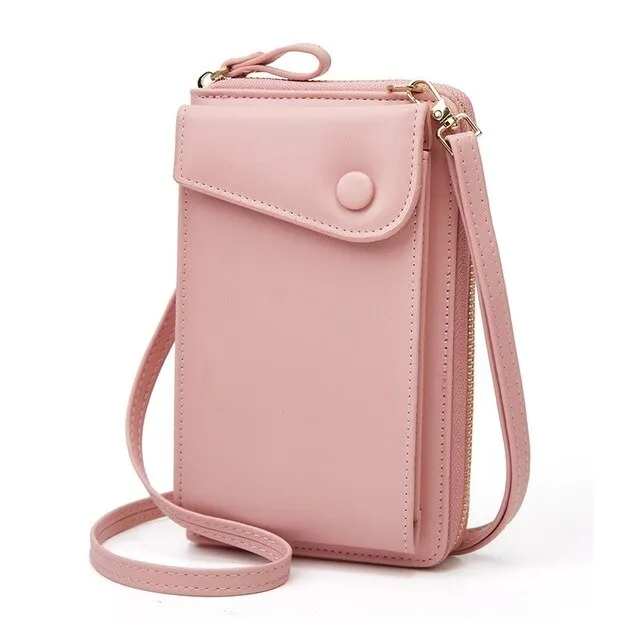 Zipper Phone Bag Female Multi Function Shoulder Messenger Bag Pink - Shop at LoveMi