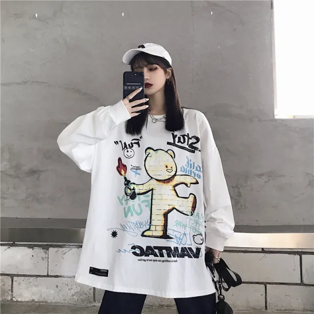 Cotton Korean Printed Top For Female Students In Autumn White - Shop at LoveMi