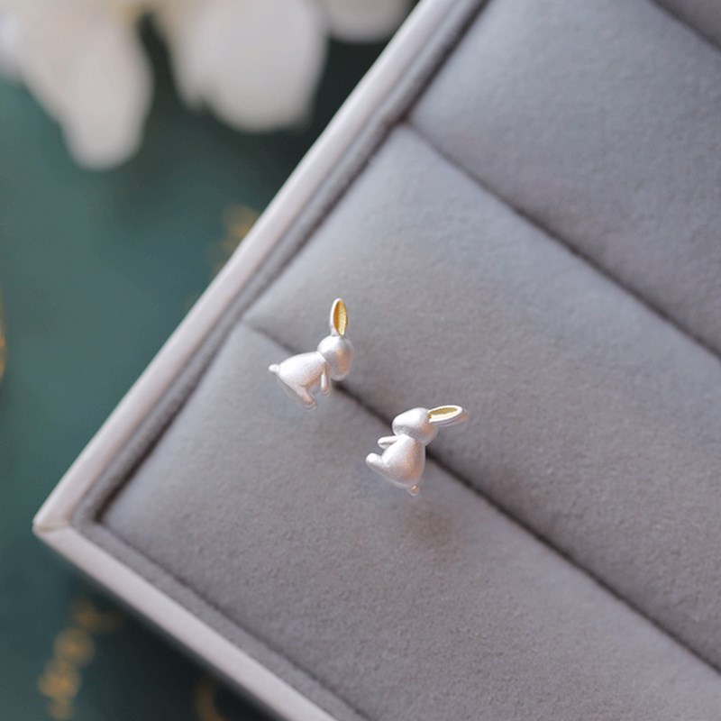 Silver Yellow Rabbit Earrings Simple