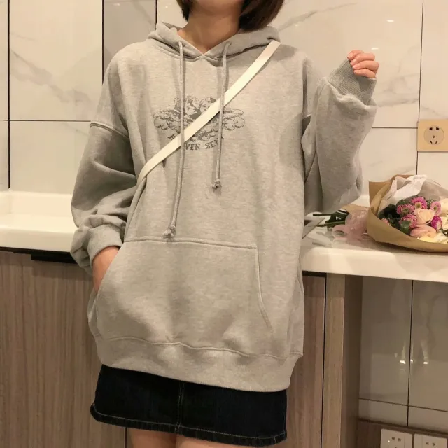 Autumn And Winter New Angel Loose Hooded Thin Velvet Sweater Gray - Shop at LoveMi