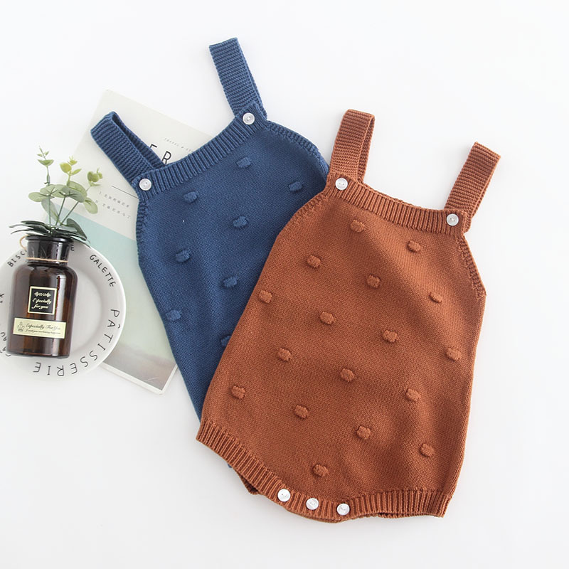 Baby's Pure Cotton Knitting Back Strap One-Piece Sweater