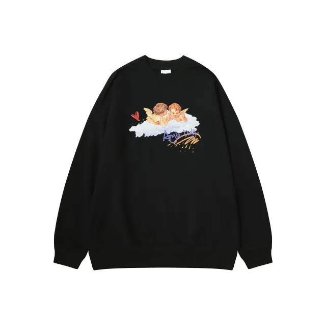 Round Neck Long Sleeve T shirt Sportswear Loose Fitting Sweater Black - Shop at LoveMi
