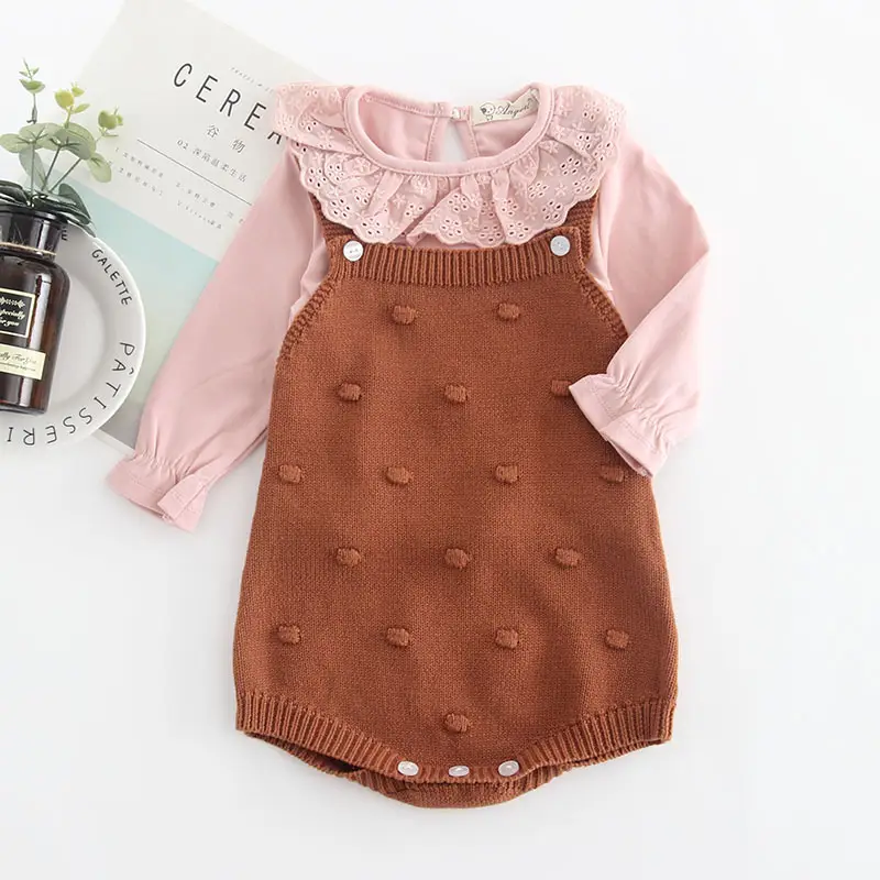 Baby's Pure Cotton Knitting Back Strap One-Piece Sweater