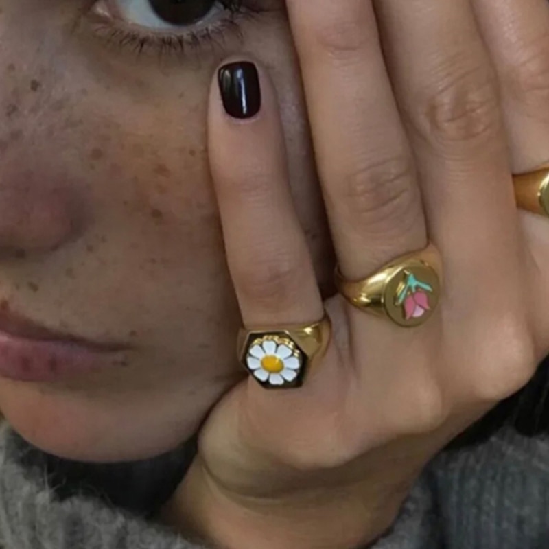 Simple Coin Ring Street Enamel Glaze Women's Ring