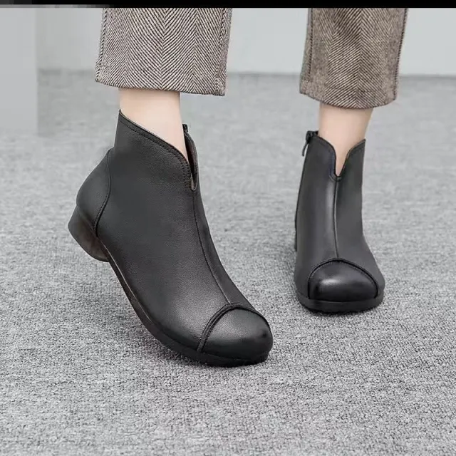 Soft Leather Women's Martin Boots Retro Handmade Soft Shoes Black - Shop at LoveMi